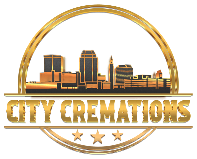 Gold City Cremations logo with skyline and three stars