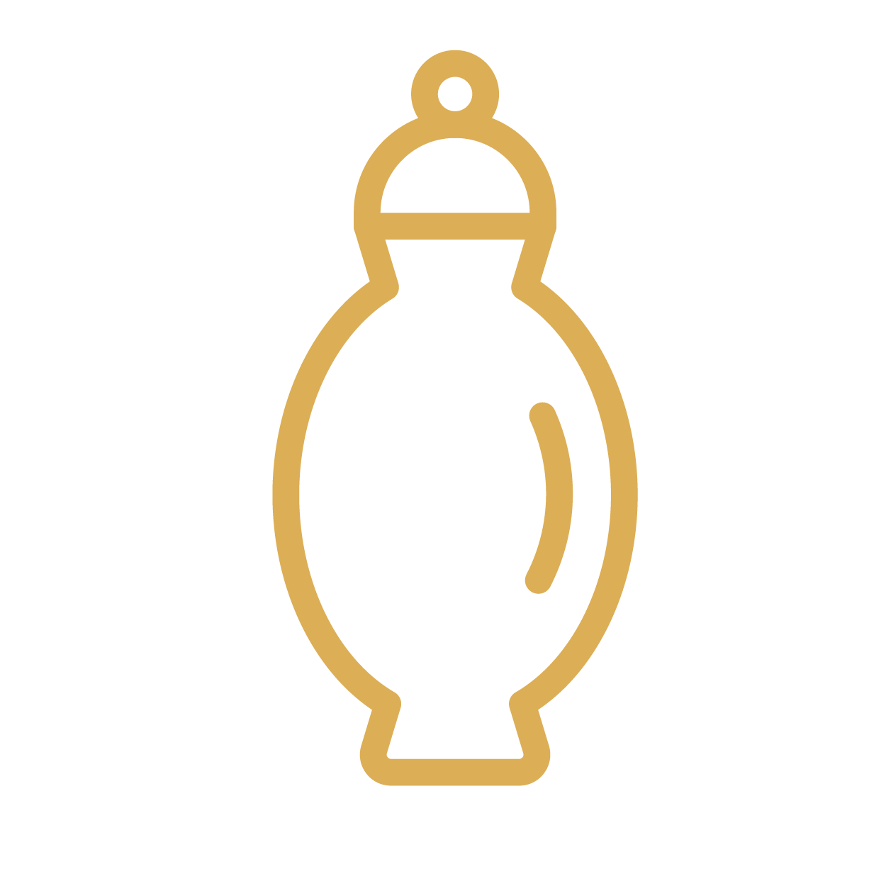 Gold outline of a decorative vase or urn icon on a white background