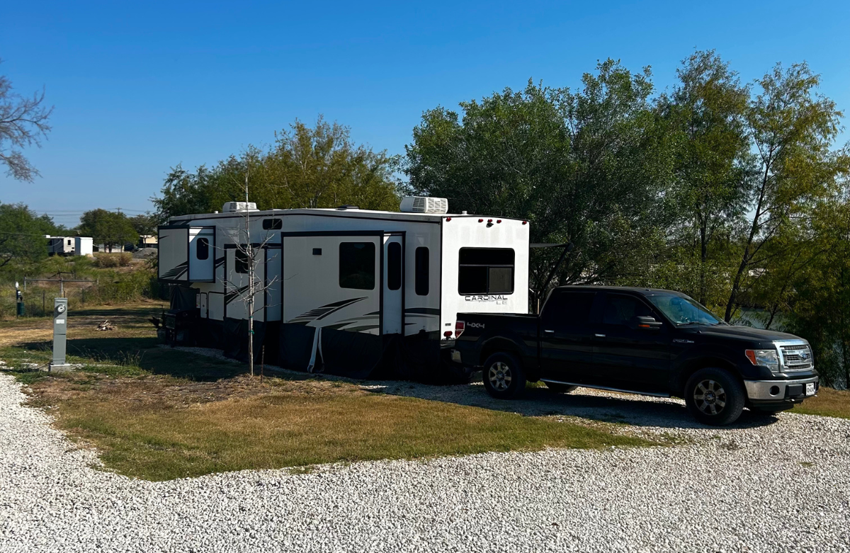RV Parked at Long Creek RV Park New Braunfels TX