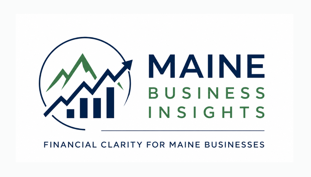 Maine Business Insights logo with mountain chart icon and tagline &ldquo;Financial clarity for Maine businesses&rdquo;