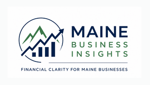 Maine Business Insights logo with mountain chart icon and tagline “Financial clarity for Maine businesses”