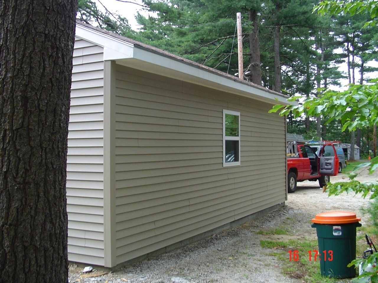 Newly sided garage construction