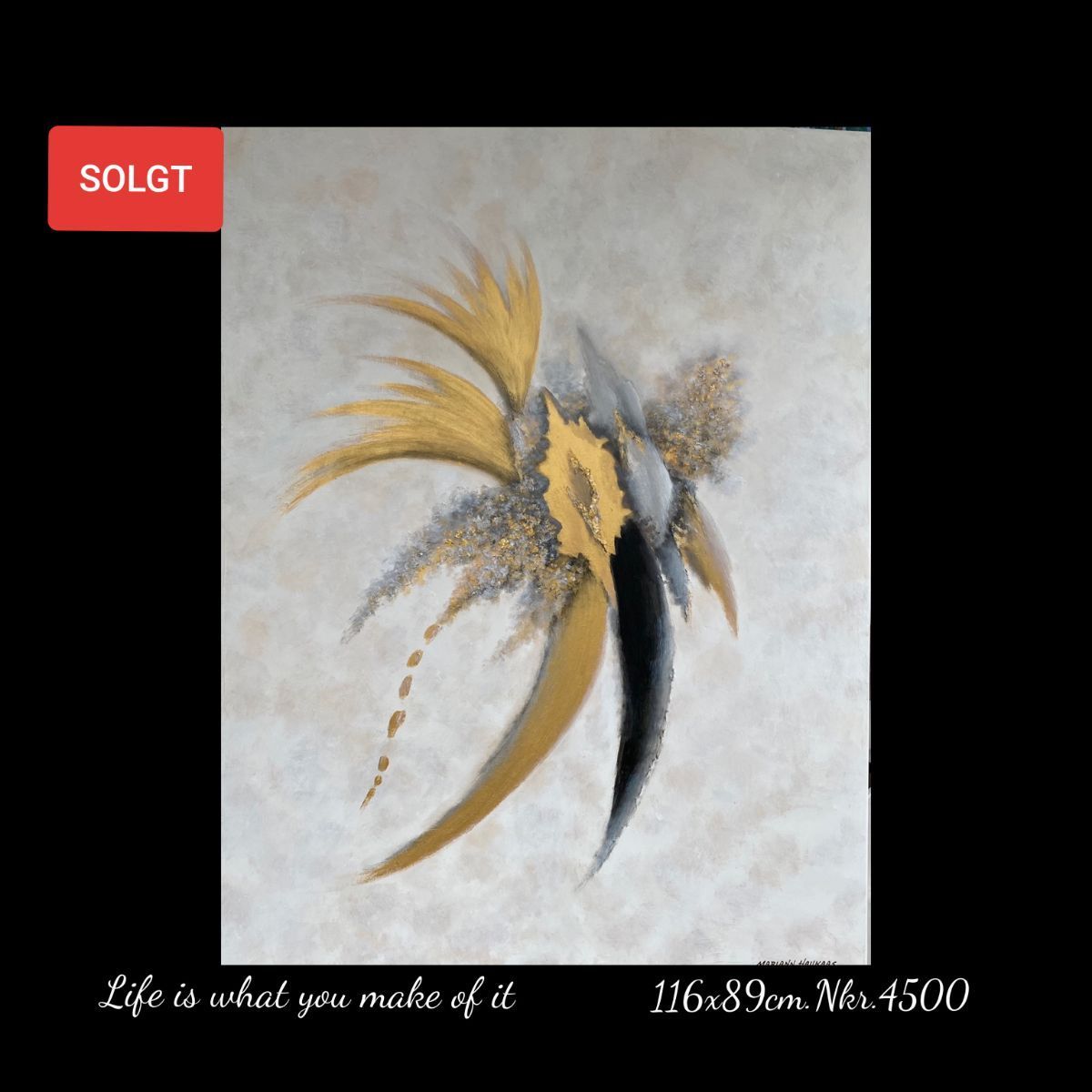 A painting of a flower with the words 