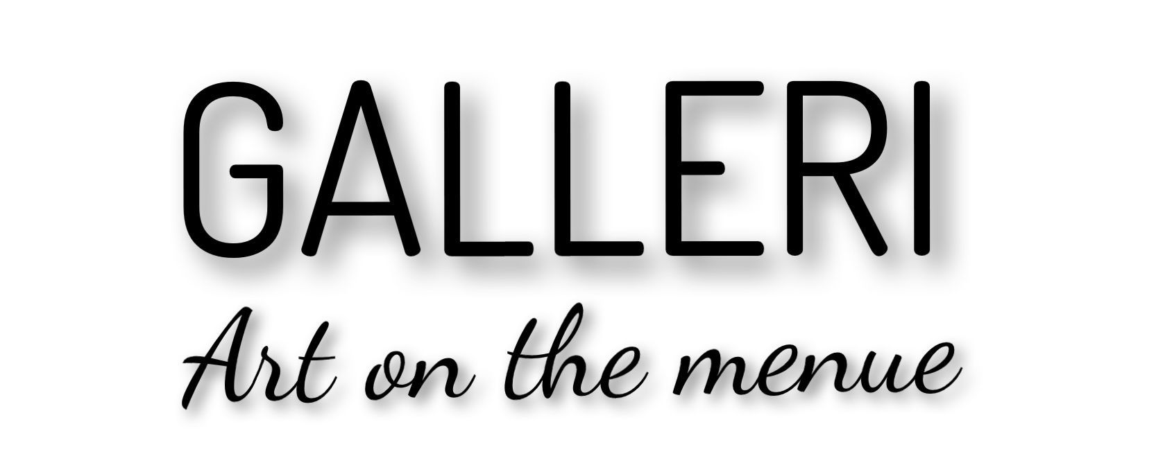 A black and white logo for galleri art on the menu
