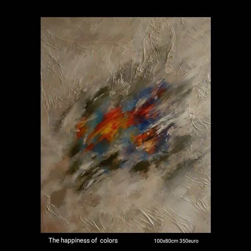 A painting with the title the happiness of colors