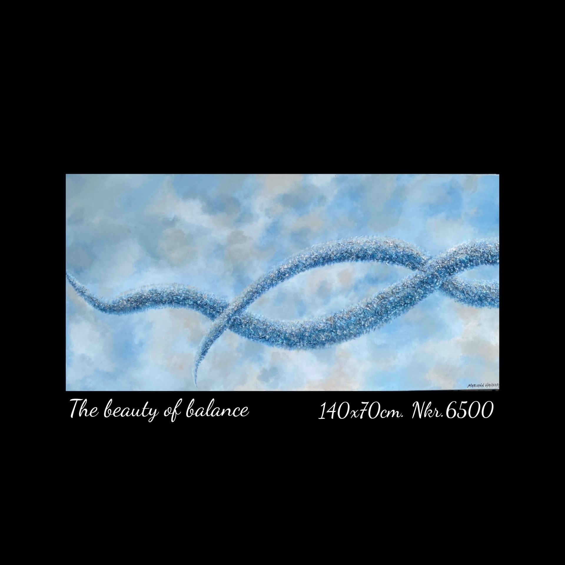 A painting of a blue sky with the words the beauty of balance