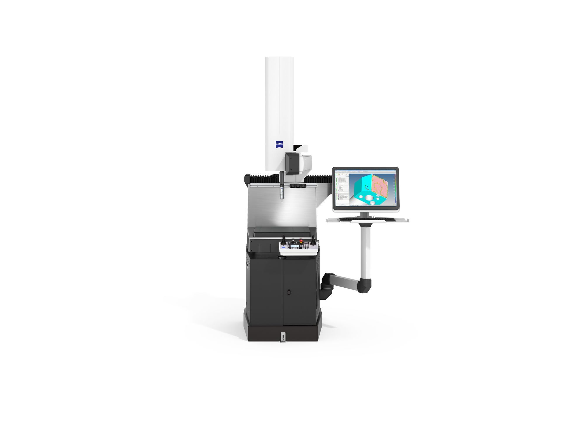 A machine with a computer on a white background.