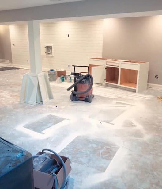 A basement in the middle of a remodel.