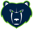 Stylized navy bear head logo with green outline and white facial features, facing forward