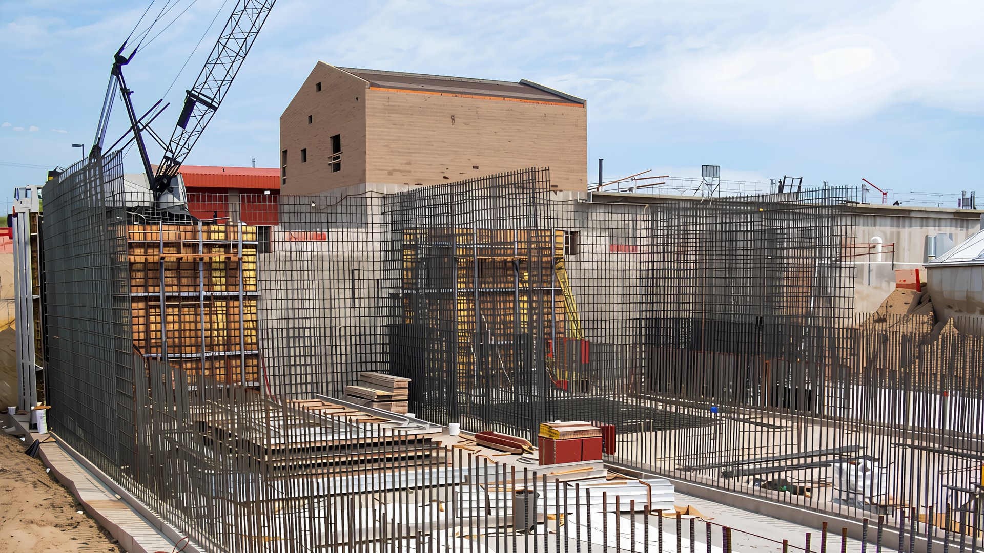 Steel rebar grid installed over compacted base before a
commercial concrete pour in Colorado Springs.