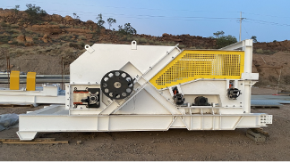 White Industrial Crushing Machine With Yellow Guardrail — Custom Steel Fab in Bohle, QLD