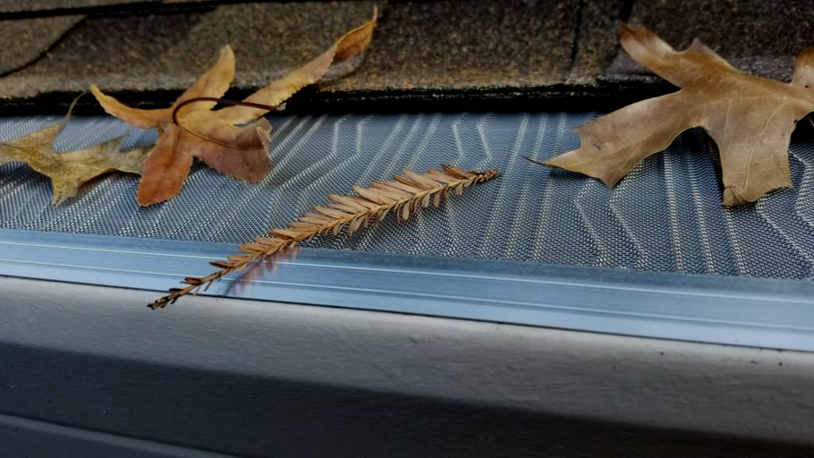 A close up of a gutter with leaves on it in Lewis Center ohio