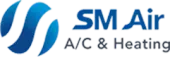 SM Air A/C & Heating logo in blue on a white background