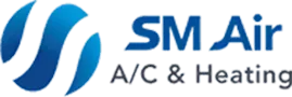 SM Air A/C & Heating logo in blue on a white background