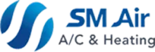 SM Air A/C & Heating logo in blue on a white background