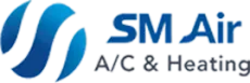 SM Air A/C & Heating logo in blue on a white background