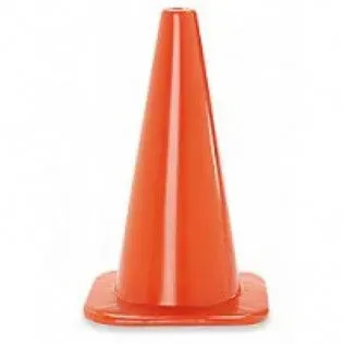 A bright orange traffic cone on a plain white background.