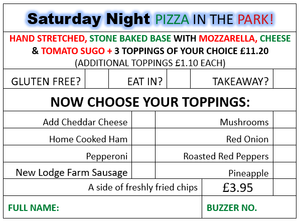 New Lodge Farm Pizza Order Card