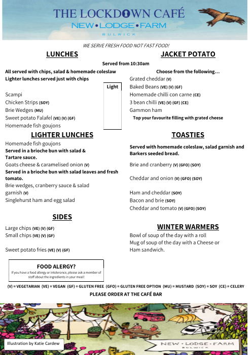 New Lodge Farm Lite Bite Menu
