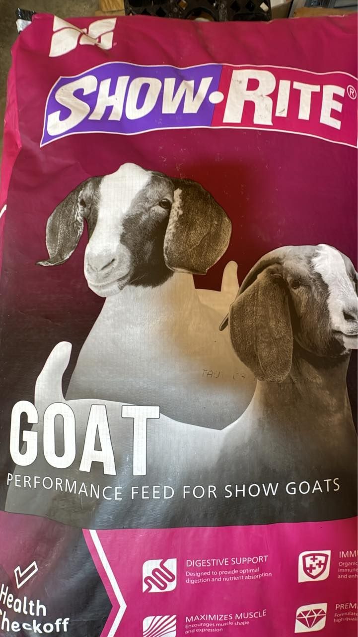 Show-Rite GOAT feed bag with two goats on a maroon background
