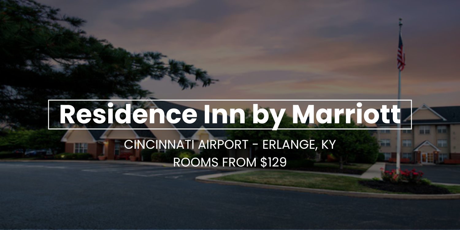 Residence Inn by Marriott sign at Cincinnati Airport in Erlanger, KY at dusk