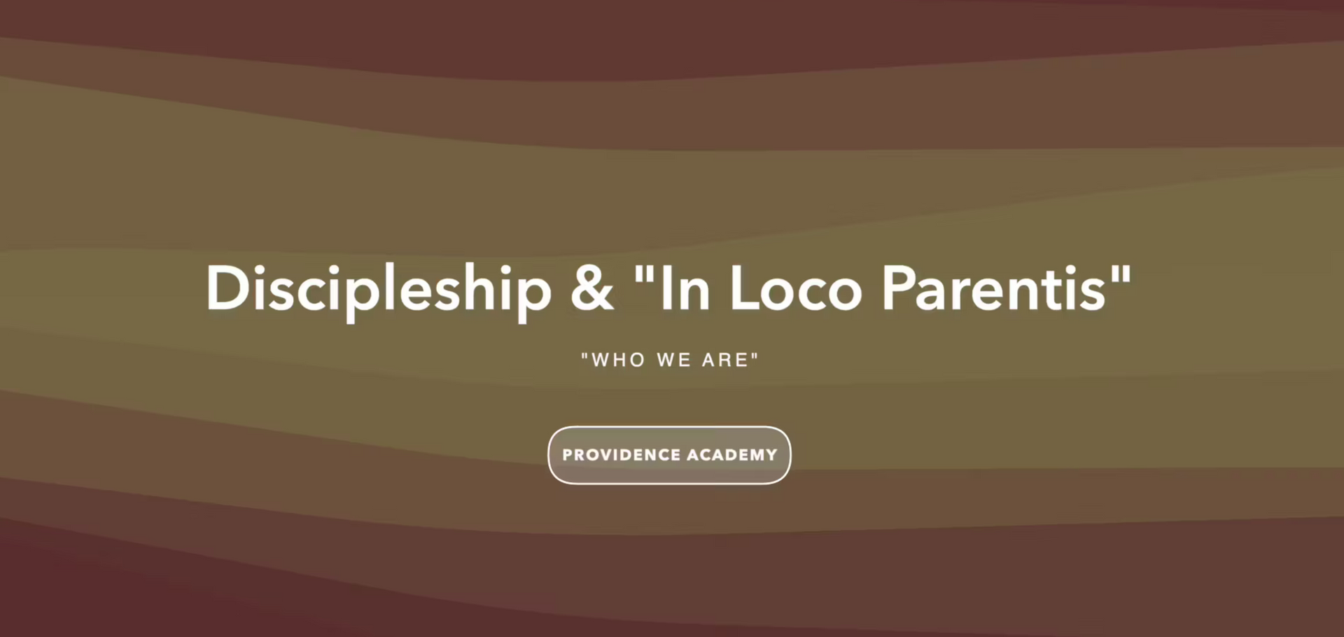 Title slide: “Discipleship & ‘In Loco Parentis’” on a brown gradient background with a small centered button