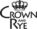 A black and white logo for crown and rye with a crown on it.