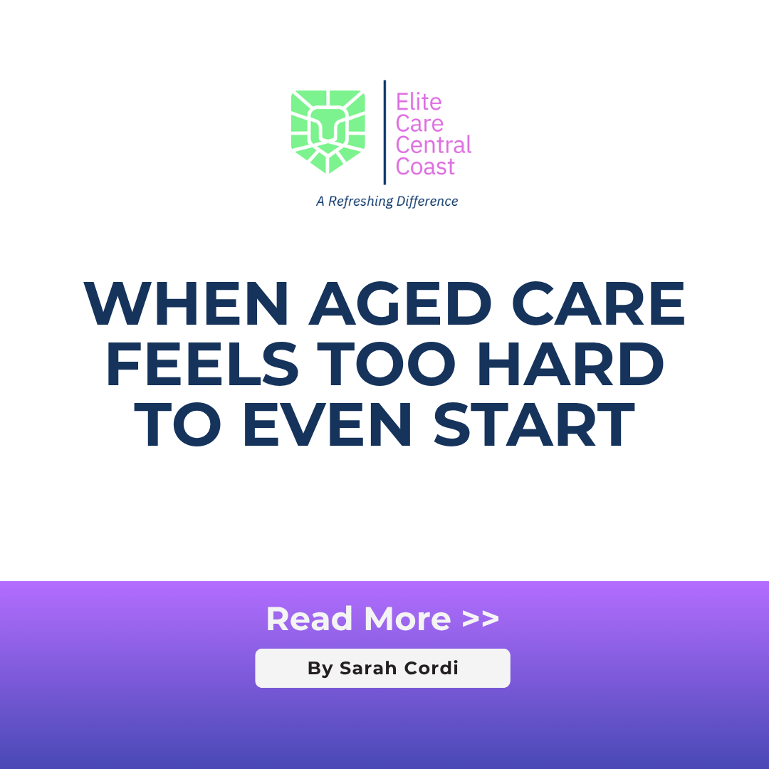 An older person and a family member reading through aged care paperwork together at home.