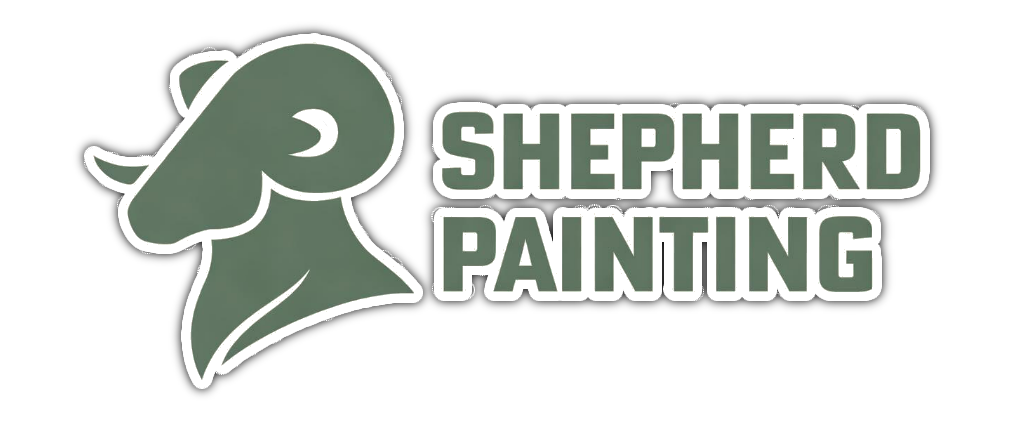 Shepherd Painting logo with green dog head icon and bold green text on white background