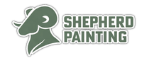Shepherd Painting logo with green dog head icon and bold green text on white background