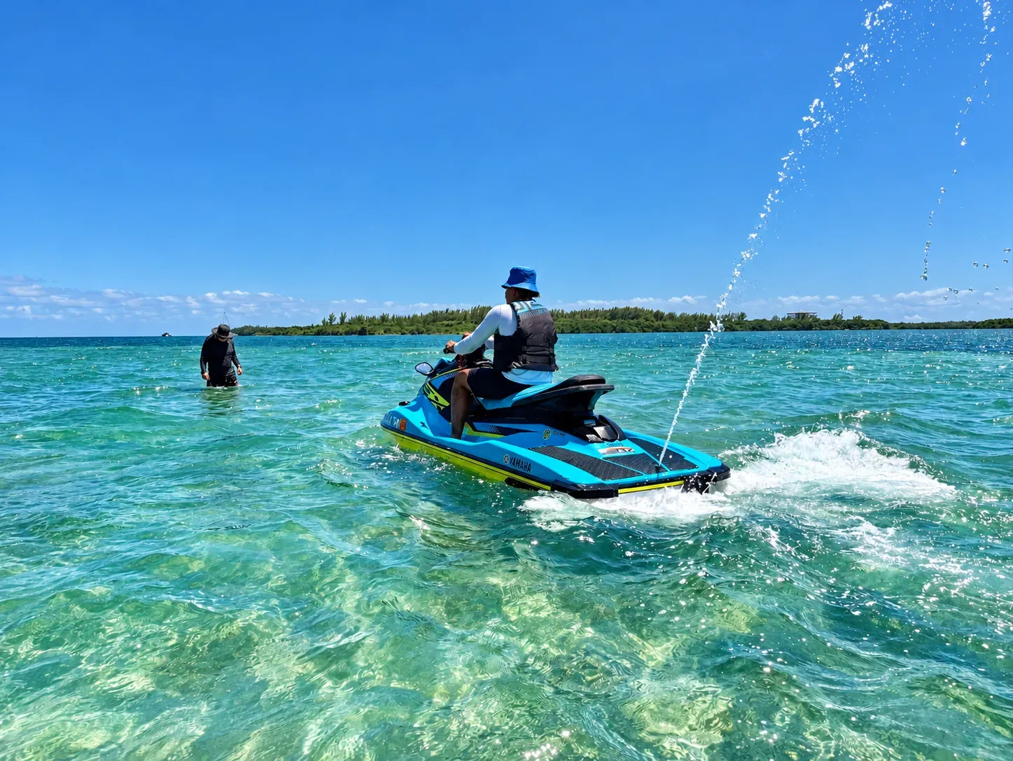 Free time jet ski riding in Miami during a guided rental experience on Biscayne Bay