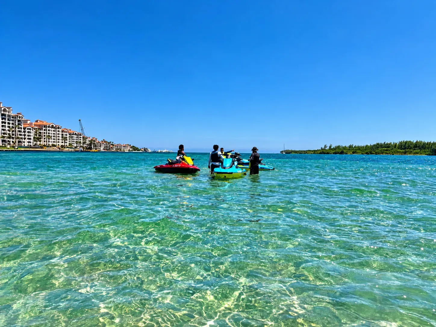 Group adventure during a Miami guided jet ski tour on Biscayne Bay near Fisher Island