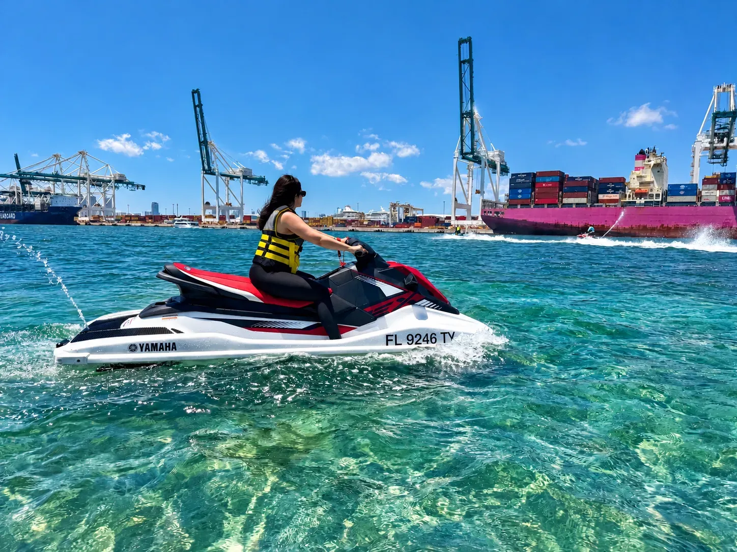 Miami guided jet ski tours near PortMiami on Biscayne Bay