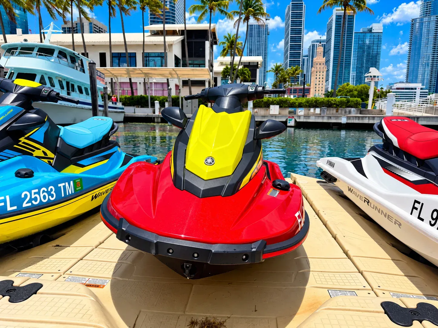 Miami Guided Jet Ski Tours Yamaha VX Deluxe jet ski at Bayside Marina in Downtown Miami