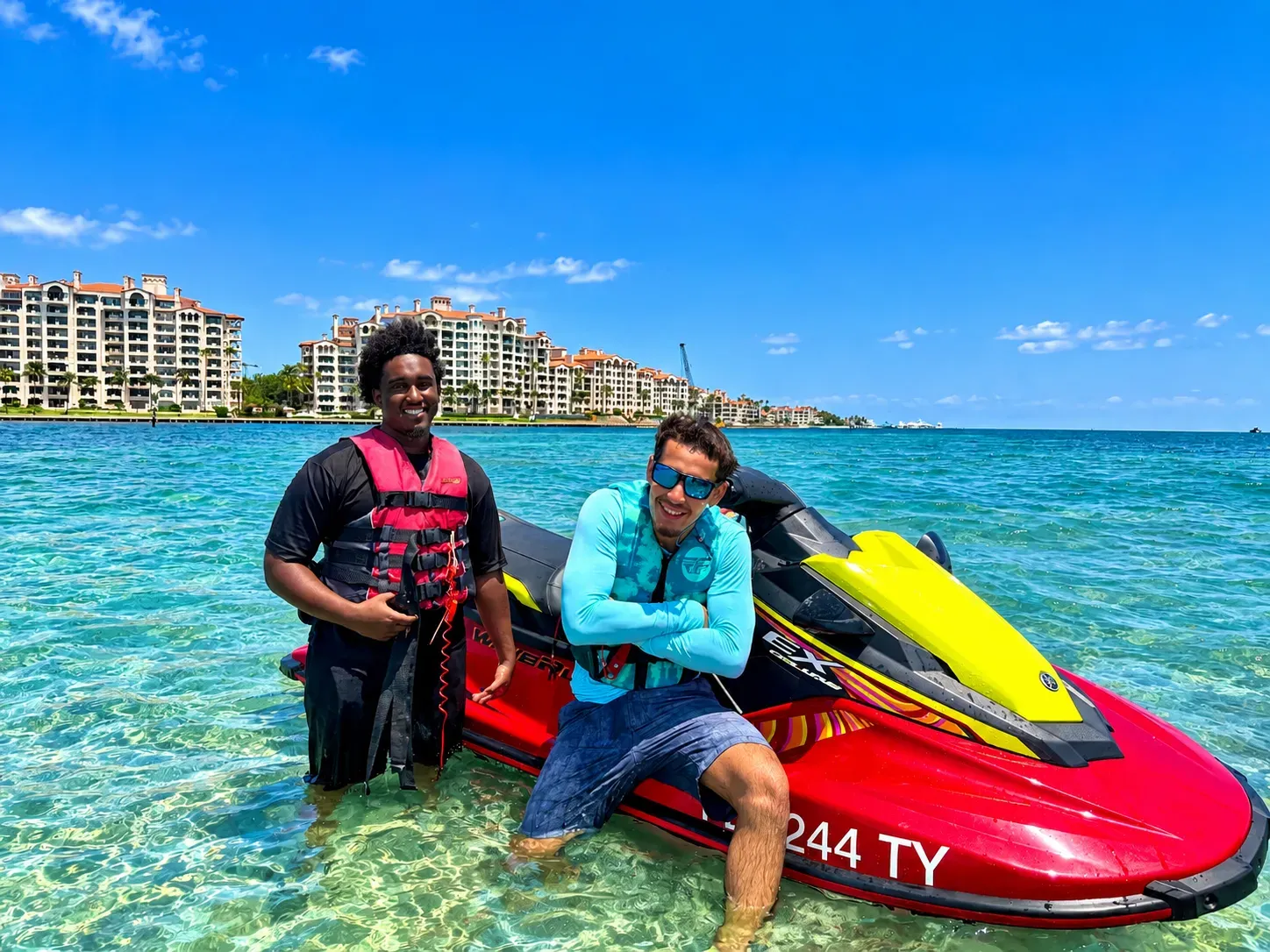Riders enjoying a Miami jet ski Fisher Island tour in Biscayne Bay