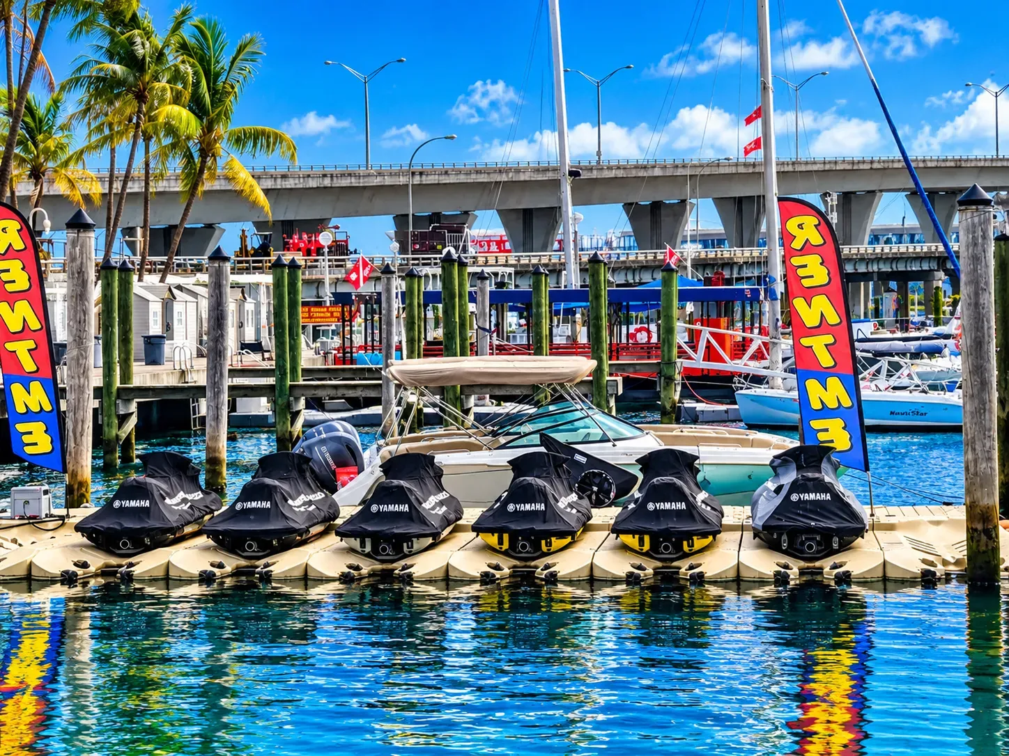 Miami jet skis for rent at 401 Biscayne Blvd, Miami, FL 33132, docked at the marina