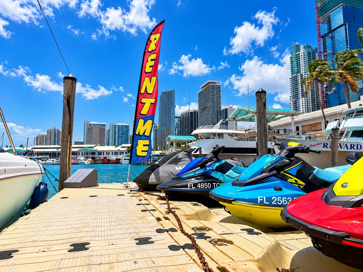 Miami tours and rentals with jet skis and boats along the Downtown Miami waterfront