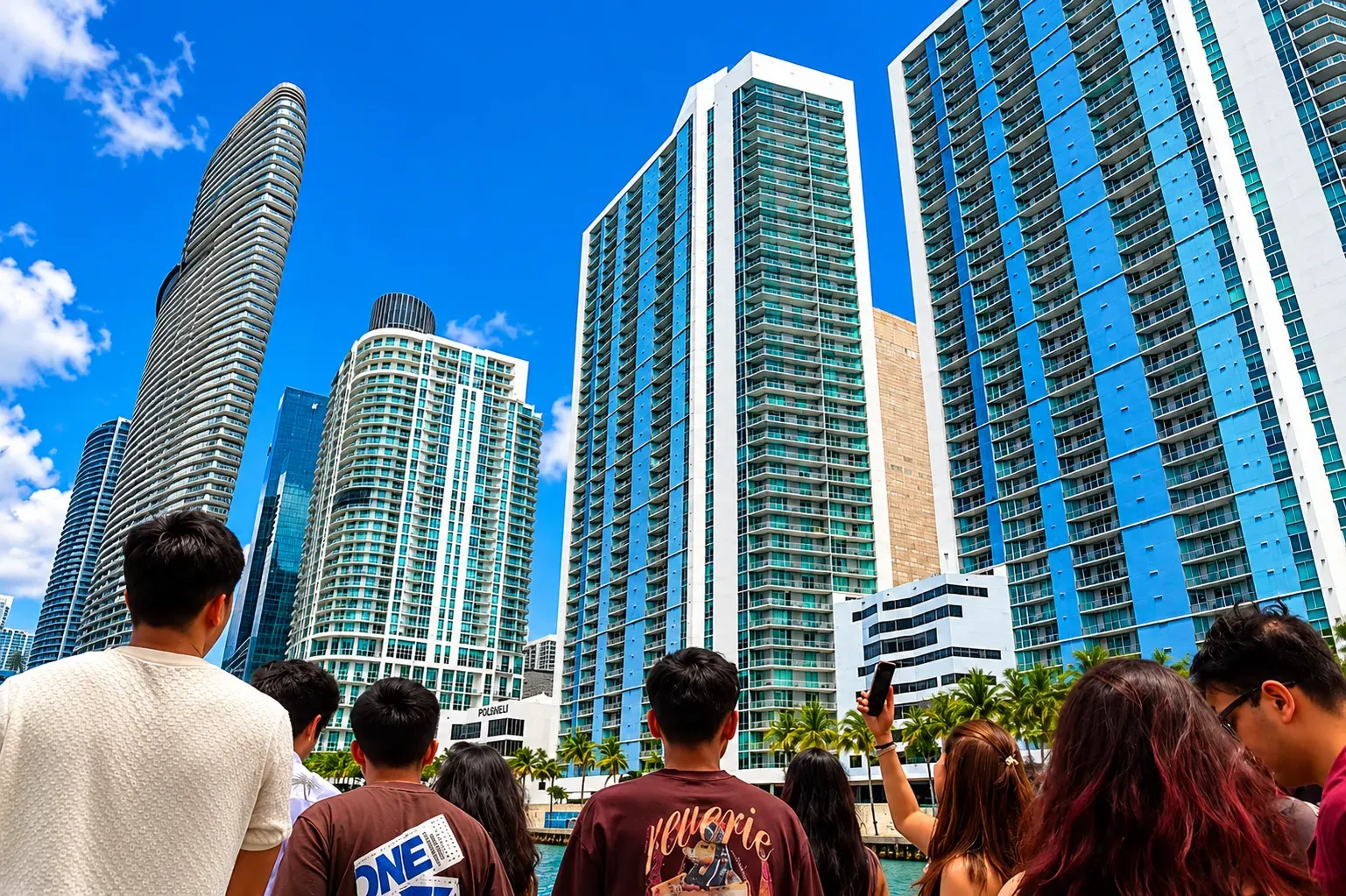 Miami tours from Biscayne Bay approaching the Miami River entrance with Downtown skyline views