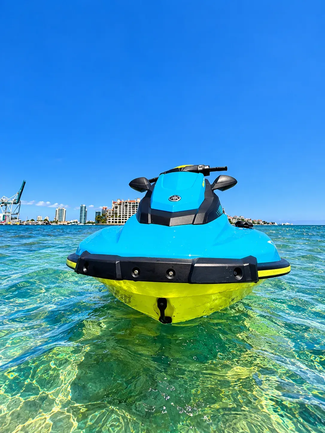 Yamaha jet ski rental in Miami from Bayside Marketplace floating on Biscayne Bay