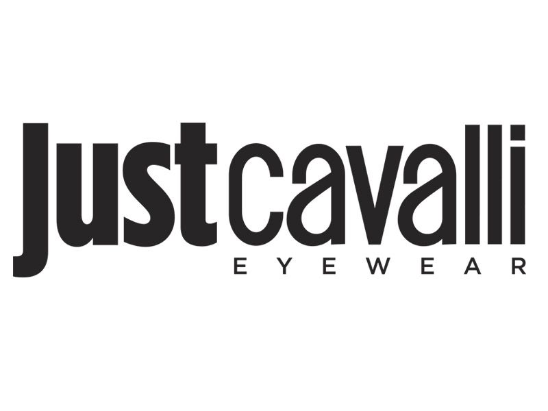 Logo degli occhiali Just Cavalli in testo bianco e nero.