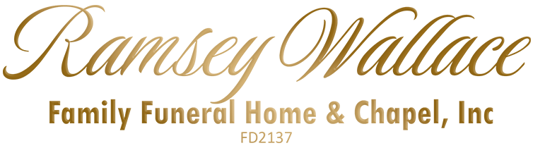 Ramsey Wallace Family Funeral Home & Chapel, Inc logo in gold script on white background