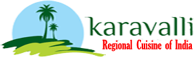 Karavalli logo: Palm trees over a green island and blue sky, with text