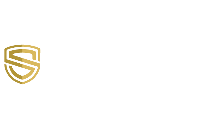 Gold shield-style logo on a white background