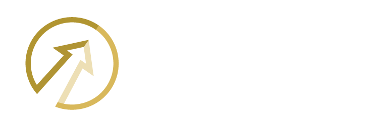 Gold circular arrow icon with an arrow pointing up and right, with the white text, Sedona Strategy