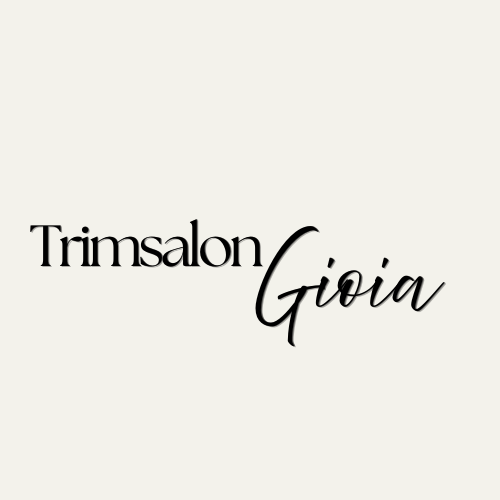Trimsalon Gioia-logo in zwarte schrijfletters op een lichtbeige achtergrond
