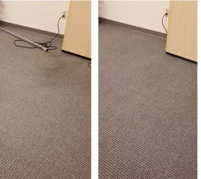 Before and after commercial carpet cleaning showing stain removal in office spaceSelect 88 more words to run Humanizer.
