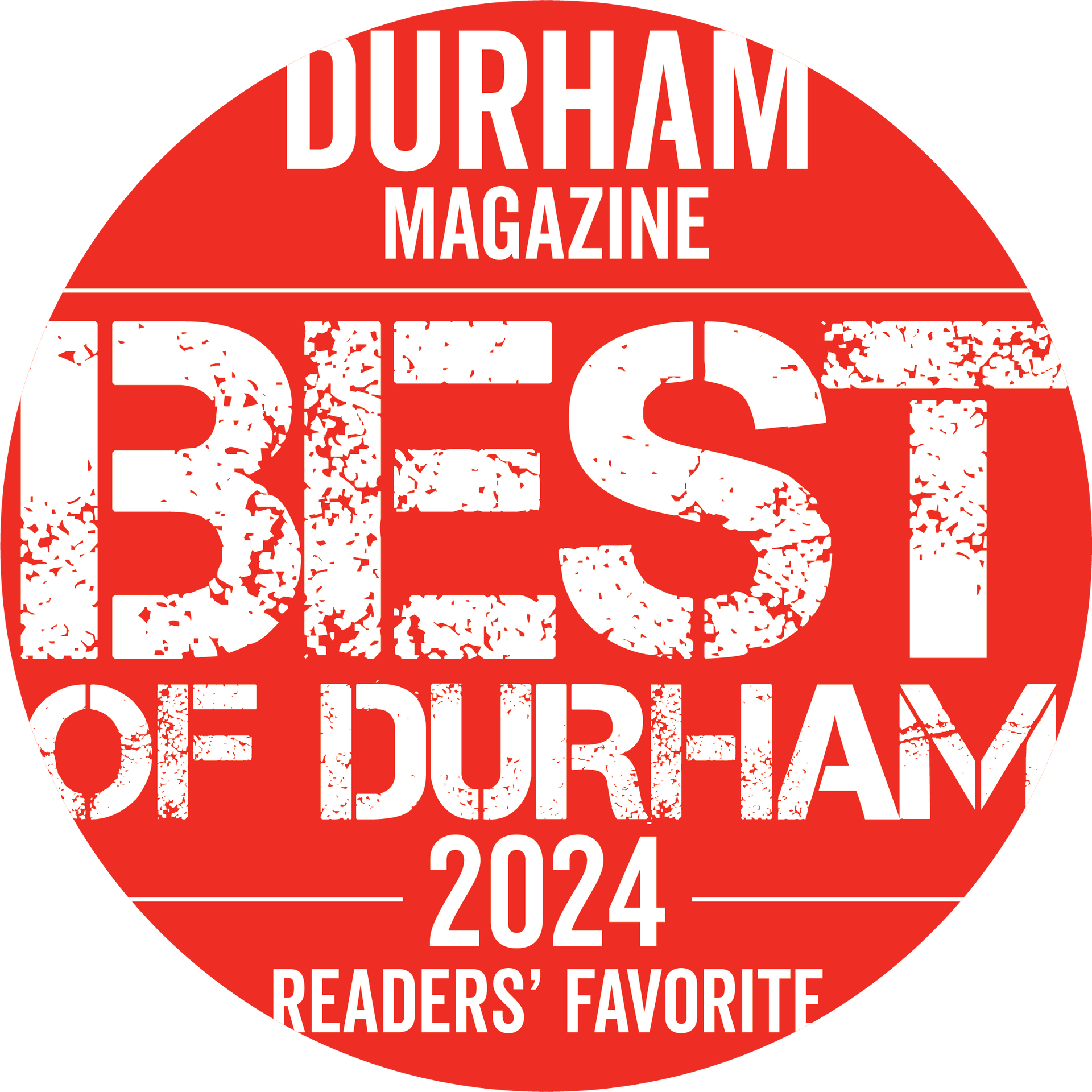 Durham Magazine Best of Durham 2024 Readers’ Favorite red circular badge logo