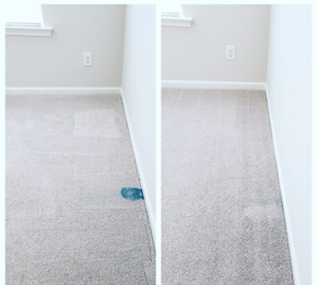 Before and after carpet cleaning showing stain removal in a room corner