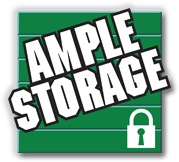 Green sign reading “AMPLE STORAGE” with a white padlock icon in the lower right.