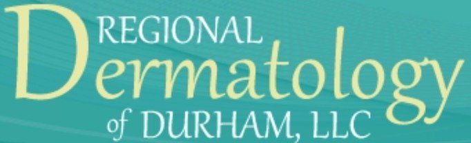 Logo for Regional Dermatology of Durham, LLC on a teal background with gold and white text